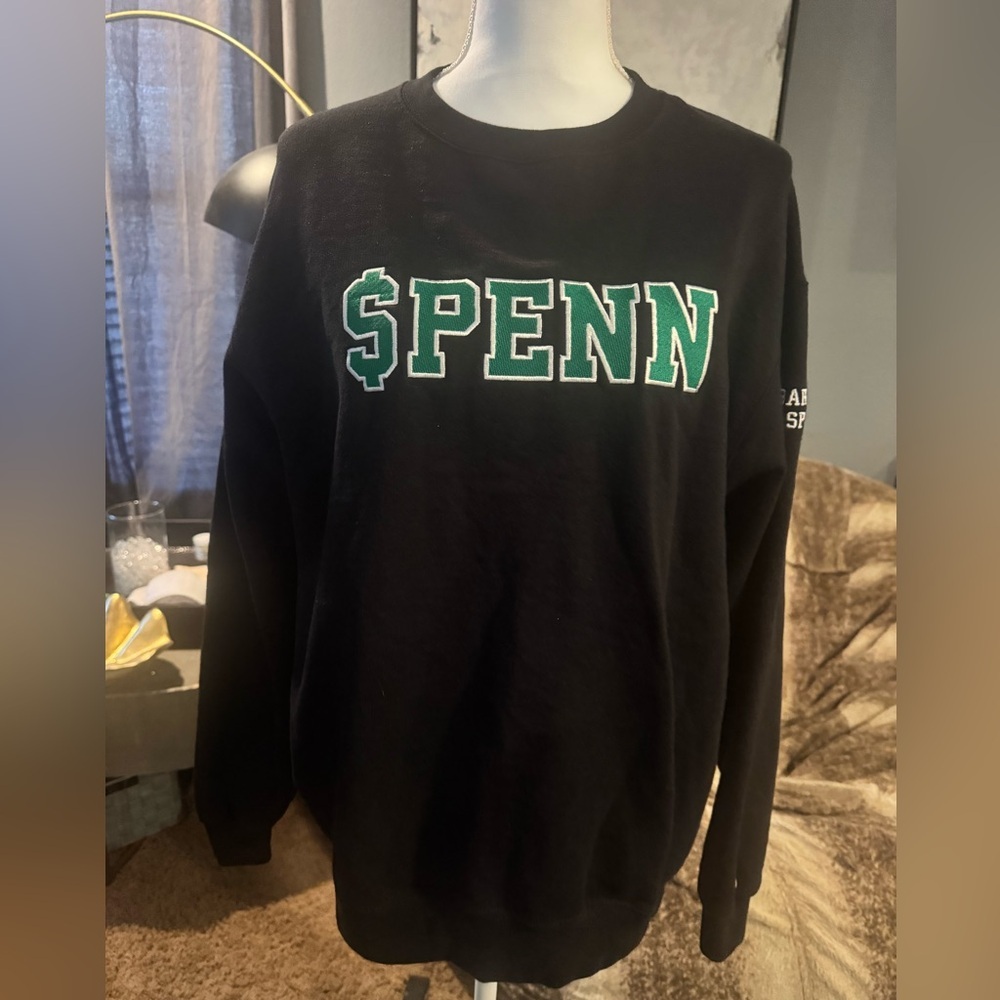 Champion Black Crewneck Sweater‎ with Green Lettering